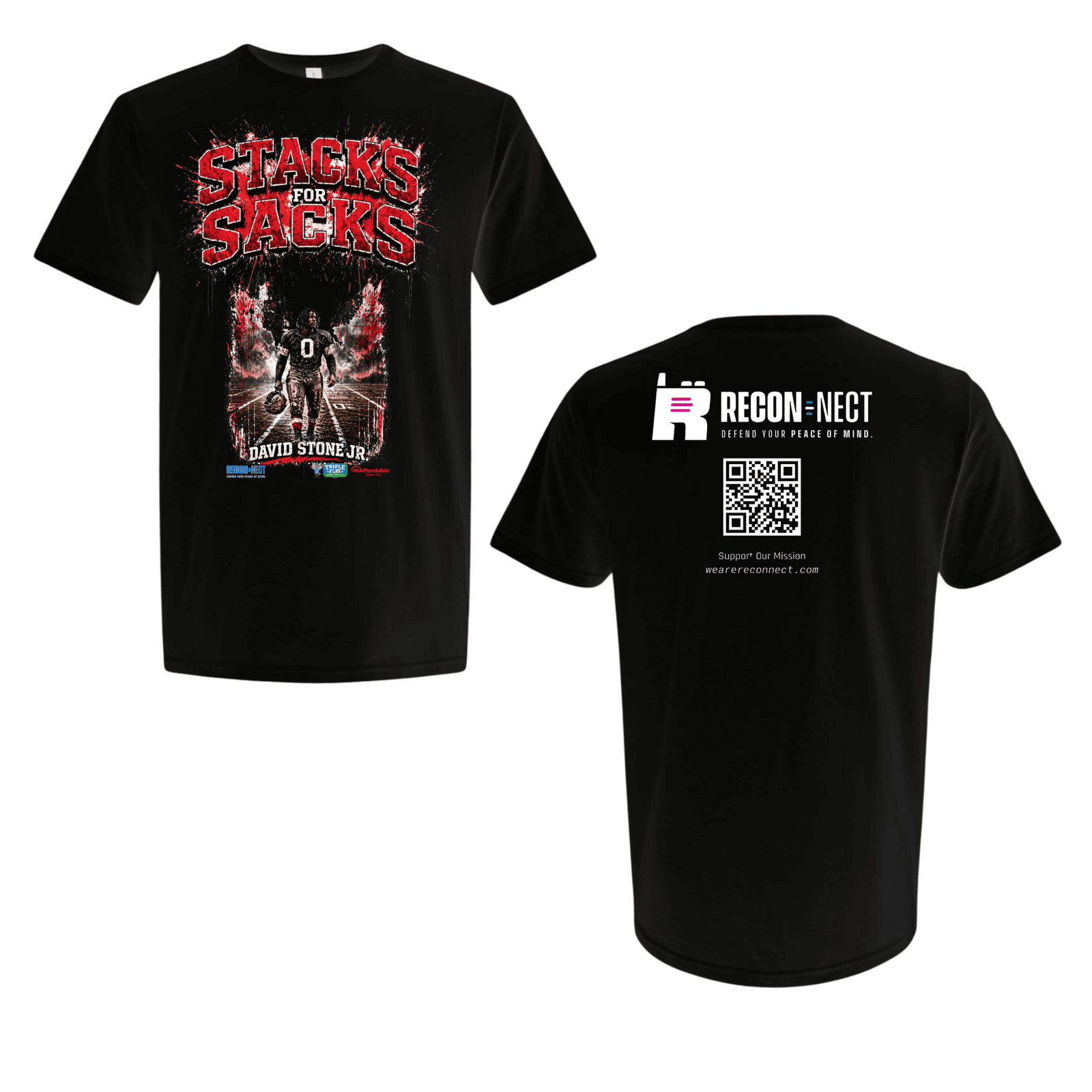 Official Stacks for Sacks campaign tee, front and back